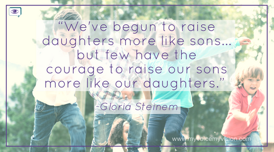 "We've begun to raise daughters more like sons...but few have the courage to raise our sons more like our daughters." -Gloria Steinem dark-haired boys and a girl running happily outside